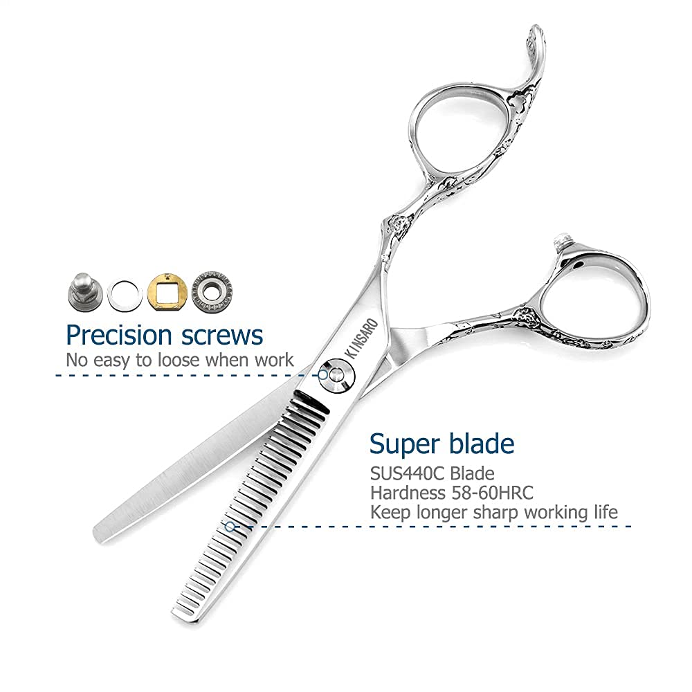 5.5" Barber Scissors Set Hair Scissors Professional Hair Shears Cutting Shears Japan 440C Thinning Shears Convex Blades Kinsaro