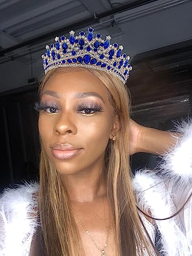 SH Metal Tiaras and Crowns for Women, Crystal Wedding Tiara for Bride, Rhinestone Queen Crown, Bridal Costume Hair Accessories for Birthday Prom Pageant Quinceanera Celebration, Blue