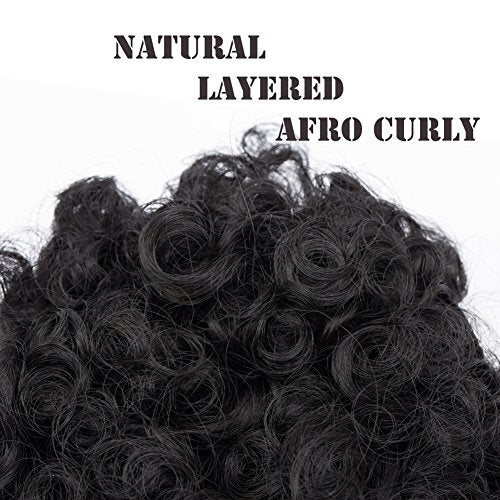 Benehair Messy Bun Hair Piece Afro Puff Drawstring Updo Kinky Curly Scrunchy Hair Bun Ponytail Puff Chignon Extensions Thick Fluffy Hairpiece with 2 Clips for Black Women Dark Black Medium Size