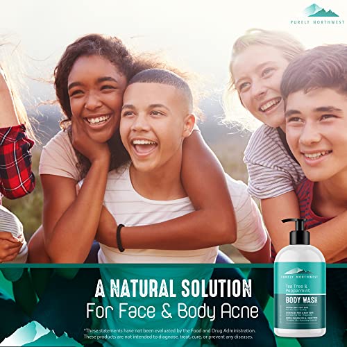 Purely Northwest-Natural Tea Tree & Peppermint Scalp & Body Wash-Men & Women-Soothes & Refreshes: Odor, Acne, Jock Itch, Irritated Itchy Scalp-(Can be used with a Silicone Body Scrubber) 9oz