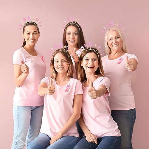 CEALXHENY Pink Ribbon Headband for Women Breast Cancer Awareness Headband Love Heart Butterfly Ribbon Tiara Crowns Breast Cancer Hair Accessory Breast Cancer Survivor Supporter Gifts (Pattern C)