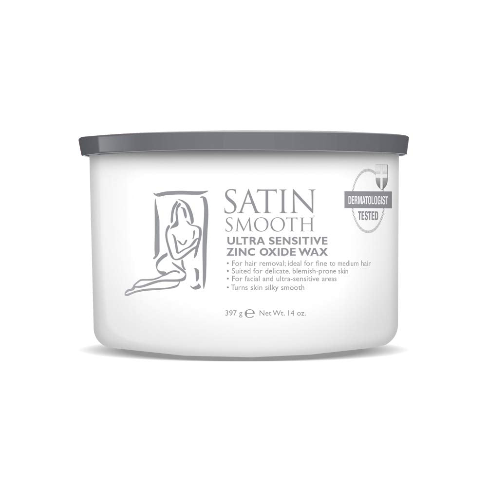 Satin Smooth Ultra Sensitive Zinc Oxide Wax, Hair Removal for Fine to Medium Hair, Safe for Delicate & Sensitive Skin, Waxing Kit, 14 oz, 1-Pack