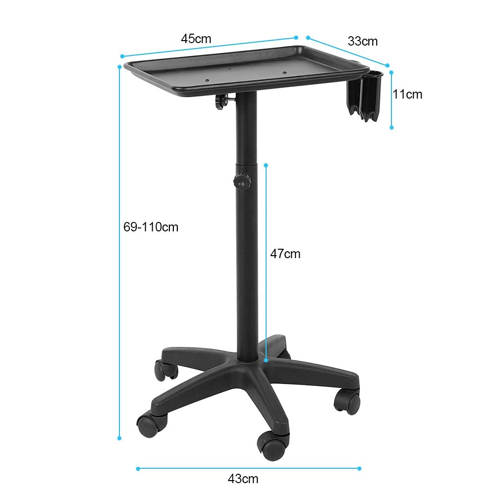 Aluminium Hair Salon Instrument Tray, Tattoo Workstation Rolling Tray Station, Adjustable Height Trolley Beauty Hair Stylist Storage Trolley for Salon Beauty Spa Tattoo with 2 Cups and 1 Metal Ring