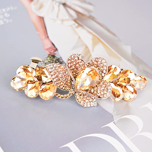 Sankuwen Flower Luxury Jewelry Design Hairpin Rhinestone Hair Barrette Clip(Style C,Champagne)