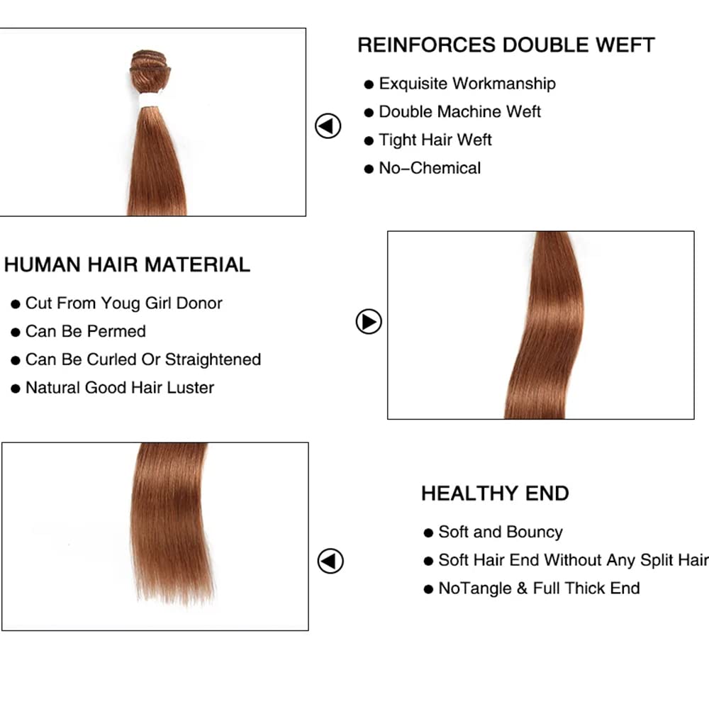 X-TRESS Light Brown Hair Bundles Straight Hair Bundles 1 Human Hair Bundles 22 inchs Human Hair Weave (22 Inch,30#)