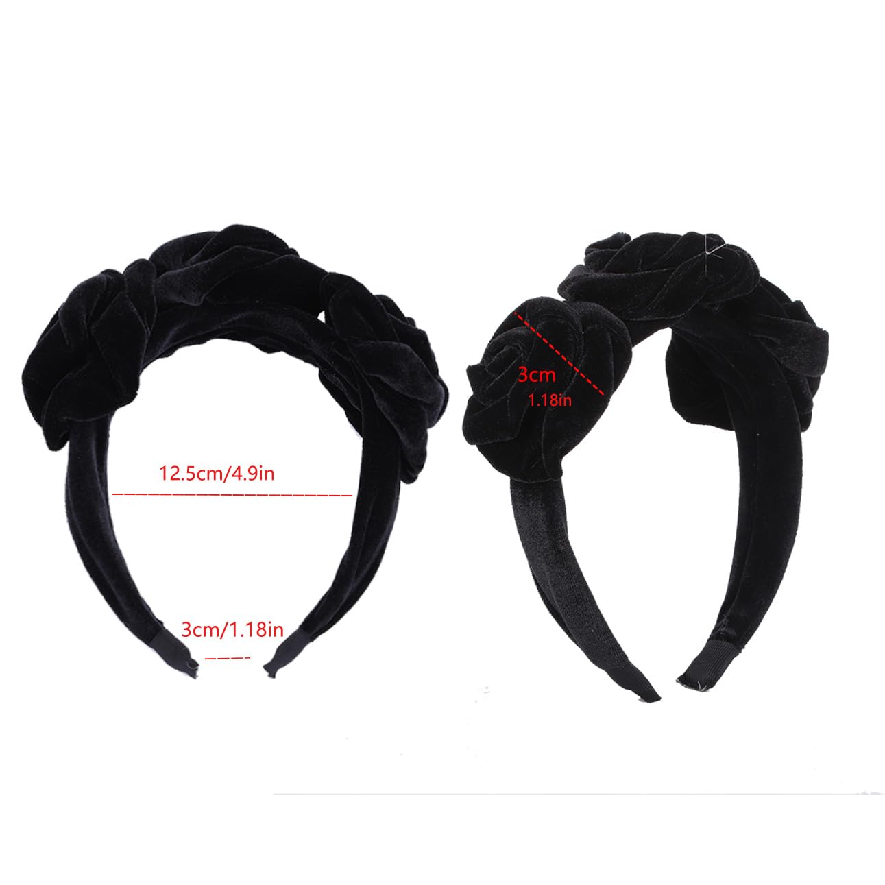 Blindery Elegant Headband Flower Headbands Velvet Hair Bands Rose Flower Hairband for Women and Girls (black)
