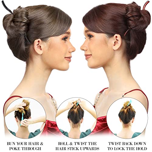 RC ROCHE ORNAMENT 12 Pcs Womens Hair Curved Spiral Chignon Bun Maker Updo Décor Beauty Fashion Accessories Hairpin Shawl Pin Pick Fork Chopstick Stick, Medium Black