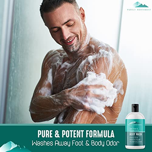 Purely Northwest-Natural Tea Tree & Peppermint Scalp & Body Wash-Men & Women-Soothes & Refreshes: Odor, Acne, Jock Itch, Irritated Itchy Scalp-(Can be used with a Silicone Body Scrubber) 9oz
