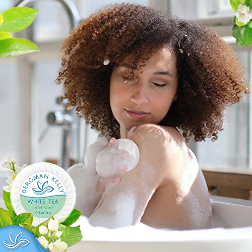 BERGMAN KELLY - Hotel Soap Bars - White Tea, 0.5 oz, 100 PK - Travel Size Luxury Bulk Amenities Bar Soap, Mini Individually Wrapped Round Soap - Small Toiletries for Airbnb, Motel, Guest Bathroom