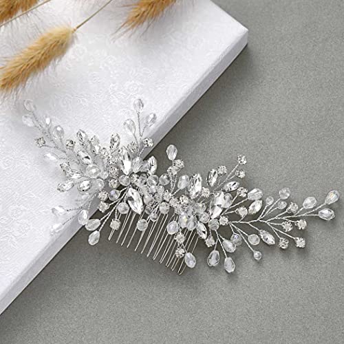 Unicra Silver Bride Wedding Hair Comb Rhinestone Bridal Headpiece Crystal Hair Accessories Hair Piece Jewelry for Women and Girls (A-Silver)