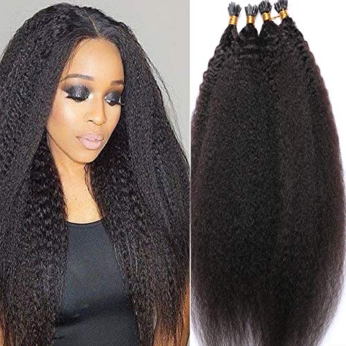 Brazilian Kinky Straight I Tip Hair Extension Pure Colored Human Hair Pre Bonded Hair Extensions 1g/s 100Strand I Tip Microlink Hair For Women (24inch, Natural color)