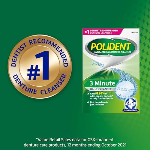Polident 3 Minute Denture Cleanser Tablets - Cleans Removable Oral Appliances, Clear Retainers, and Mouth Guards - 84 Count (Pack of 3)