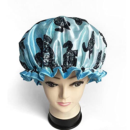WIRESTER Elastic Reusable Bathing Hair Cap, Waterproof Shower Cap, Fashion Bath Cap for Women Girls - Blue Ocean Sea Turtles