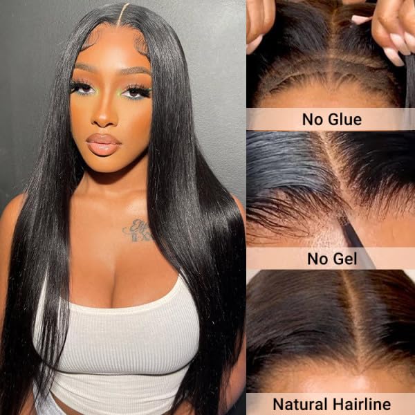 Sunelk Wear and Go Glueless Wigs Human Hair Pre Cut HD Lace 6x4 Straight Lace Front Wigs Human Hair Pre Plucked 180% Density Glueless Wigs Human Hair for Beginners 22 inch