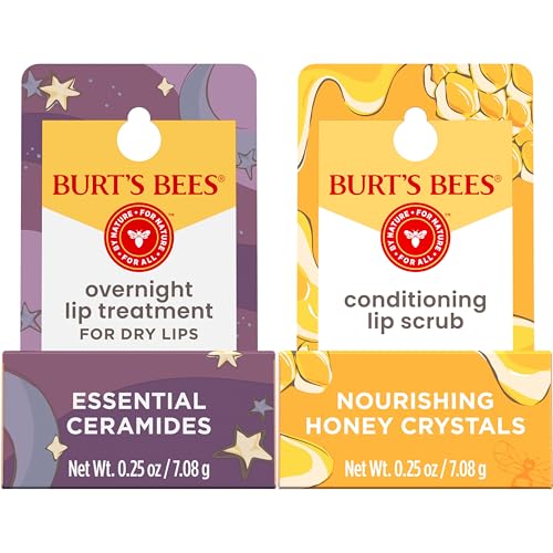 Burt's Bees Overnight Lip Sleeping Mask Stocking Stuffers, Exfoliating Scrub Restores, Hydrates & Smooths Lips to Reduce Fine Lines, Ceramide Infused Formula, Passionfruit + Ultra Conditioning(2-Pack)