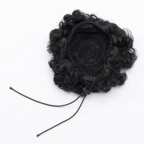 Benehair Messy Bun Hair Piece Afro Puff Drawstring Updo Kinky Curly Scrunchy Hair Bun Ponytail Puff Chignon Extensions Thick Fluffy Hairpiece with 2 Clips for Black Women Dark Black Medium Size