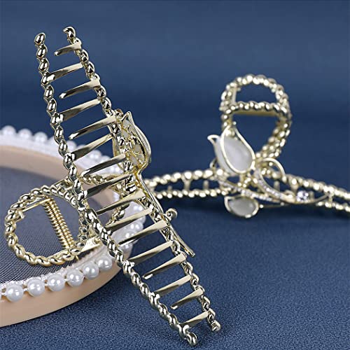 Rhinestone Hair Clips Pearl Leaf Shape Metal Hair Catch Barrette Jaw Clamp for Thin Thick Curly Hair Crystal Non-Slip Hair Claws Strong Hold Hair Accessories for Women, Bride, Bridesmaid