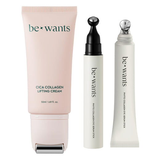 [K-Beauty] Bewants Centella Asiantica Collagen Lifting Cream(1.7 fl oz), Roll-On Eye Serum Stick and Eye Cream