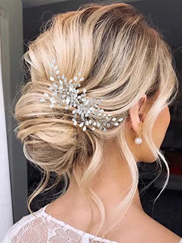 Unicra Silver Bride Wedding Hair Comb Rhinestone Bridal Headpiece Crystal Hair Accessories Hair Piece Jewelry for Women and Girls (A-Silver)