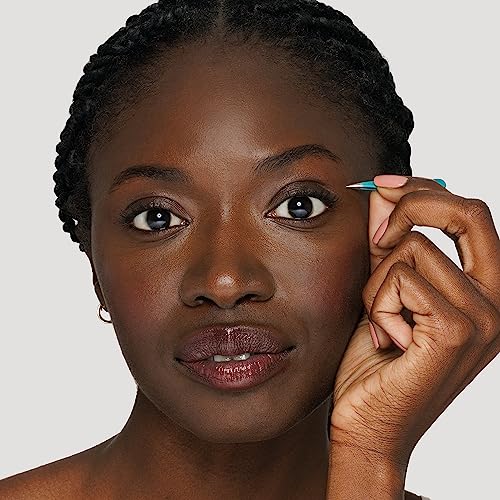 Tweezerman Majestic Turquoise Micro Mini Slant & Point Tweezer Set - Eyebrow Tweezers for Women and Men