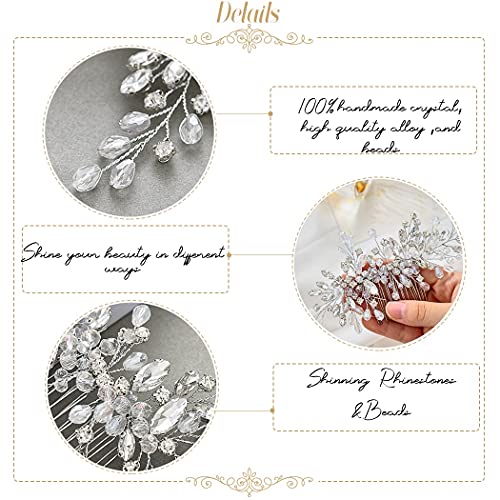 Unicra Silver Bride Wedding Hair Comb Rhinestone Bridal Headpiece Crystal Hair Accessories Hair Piece Jewelry for Women and Girls (A-Silver)