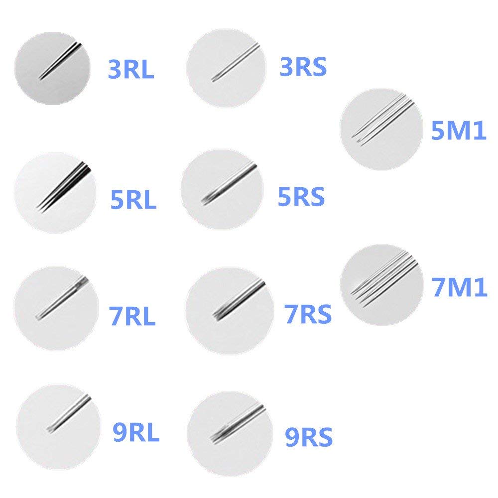 Tattoo Needles and Tips Set - Autdor 50pcs Disposable Mixed Tattoo Needles + 50pcs Assorted Sterilized Disposable Tattoo Tips, 5pcs of each 3rl 5rl 7rl 9rl 3rs 5rs 7rs 9rs 5m1 7m1 3RT 5RT 7RT 9RT 3DT