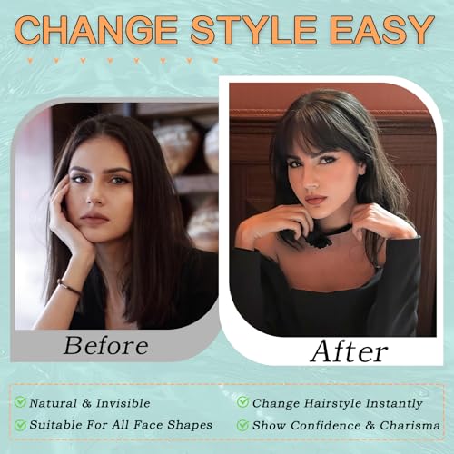 Wirctp Bangs Hair Clip in Bangs 100% Real Human Hair Extensions For Women French Bangs Fringe with Temples Clip On Hairpieces Fake Bangs For Daily Wear（Brown）