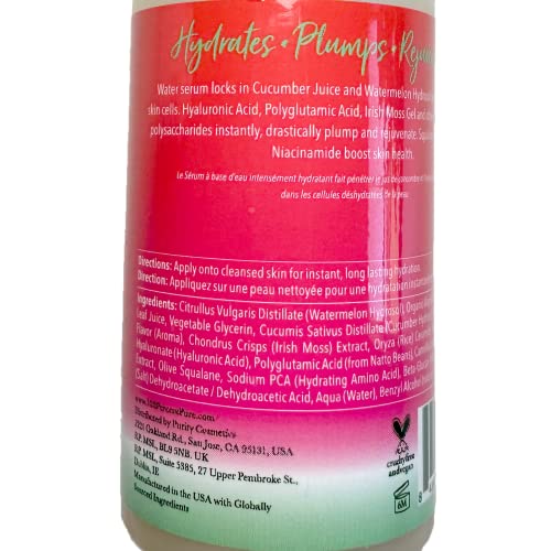 100% PURE Watermelon Cucumber Water Locking Serum for Face Moisturizing Glow Skin Care - Hyaluronic Acid Boost to Replenish Hydrate & Plump Dry Thirsty Skin, Vegan - 1.7 fl oz