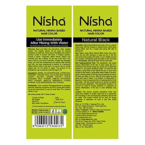 Nisha Henna Based Color Dye For Hair (0.88 Ounce (Pack of 10), Natural Black)