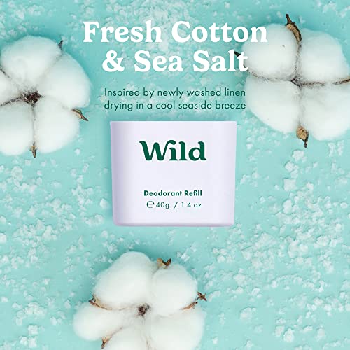Wild - Natural Refillable Deodorant - Vegan & Eco-Friendly - Aluminum Free - Long Lasting Protection - 100% Natural Ingredients - Starter Kit - Aqua Case, Fresh Cotton & Sea Salt Refill - 1.4oz