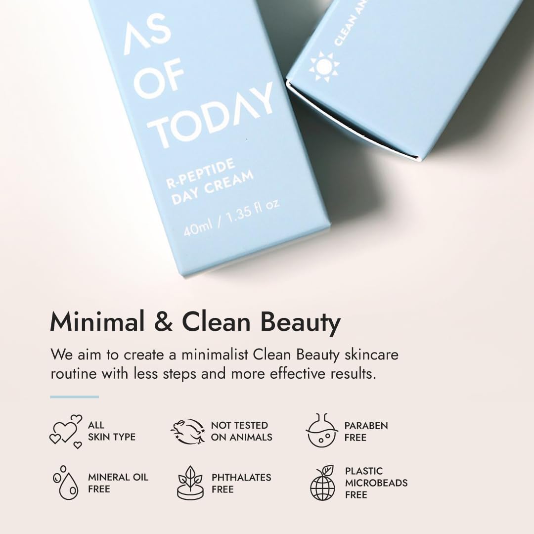 AS OF TODAY R-Peptide Day Cream 1.35 fl oz. 40ml - Reduce The Appearance of Wrinkles & Fine Lines, Improving Skin Tone & Hydration - Anti-Aging - Clean Beauty