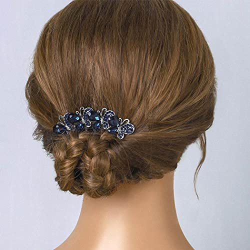 Bohend Rhinestone Hair Comb Crystal Hairpieces Bridal Hair Accessories for Women and Girls (A-Blue)