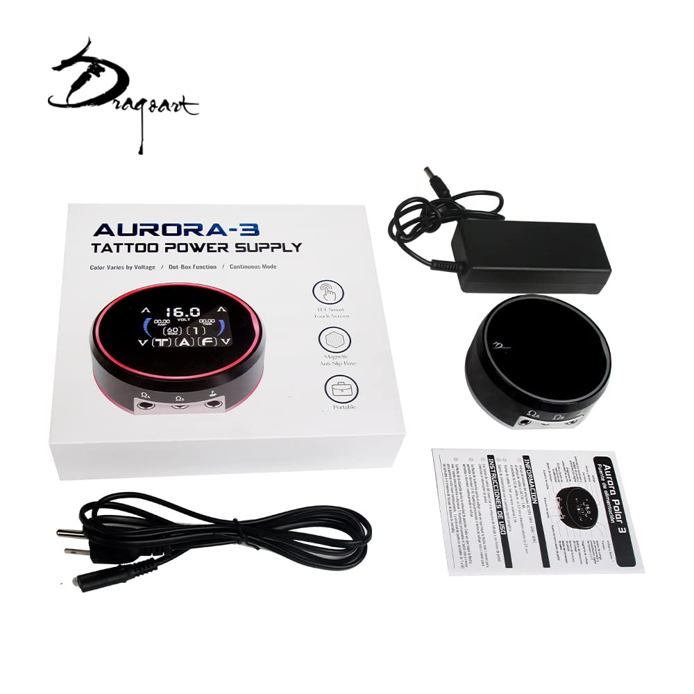 Aurora III 3rd Generation Tattoo Power Supply w/Touchscreen, Dual Output, LEDs (Black)