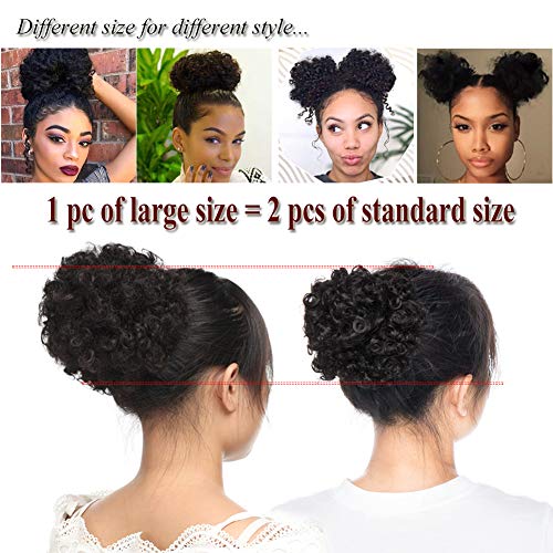 Benehair Messy Bun Hair Piece Afro Puff Drawstring Updo Kinky Curly Scrunchy Hair Bun Ponytail Puff Chignon Extensions Thick Fluffy Hairpiece with 2 Clips for Black Women Dark Black Medium Size