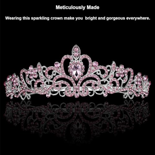 Tiara Crowns for Women,Princess Crown for Girls Crystal Queen Tiaras for Birthday Christmas Costume Bride Wedding Prom-Pink