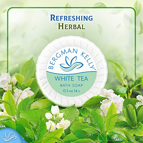BERGMAN KELLY - Hotel Soap Bars - White Tea, 0.5 oz, 100 PK - Travel Size Luxury Bulk Amenities Bar Soap, Mini Individually Wrapped Round Soap - Small Toiletries for Airbnb, Motel, Guest Bathroom