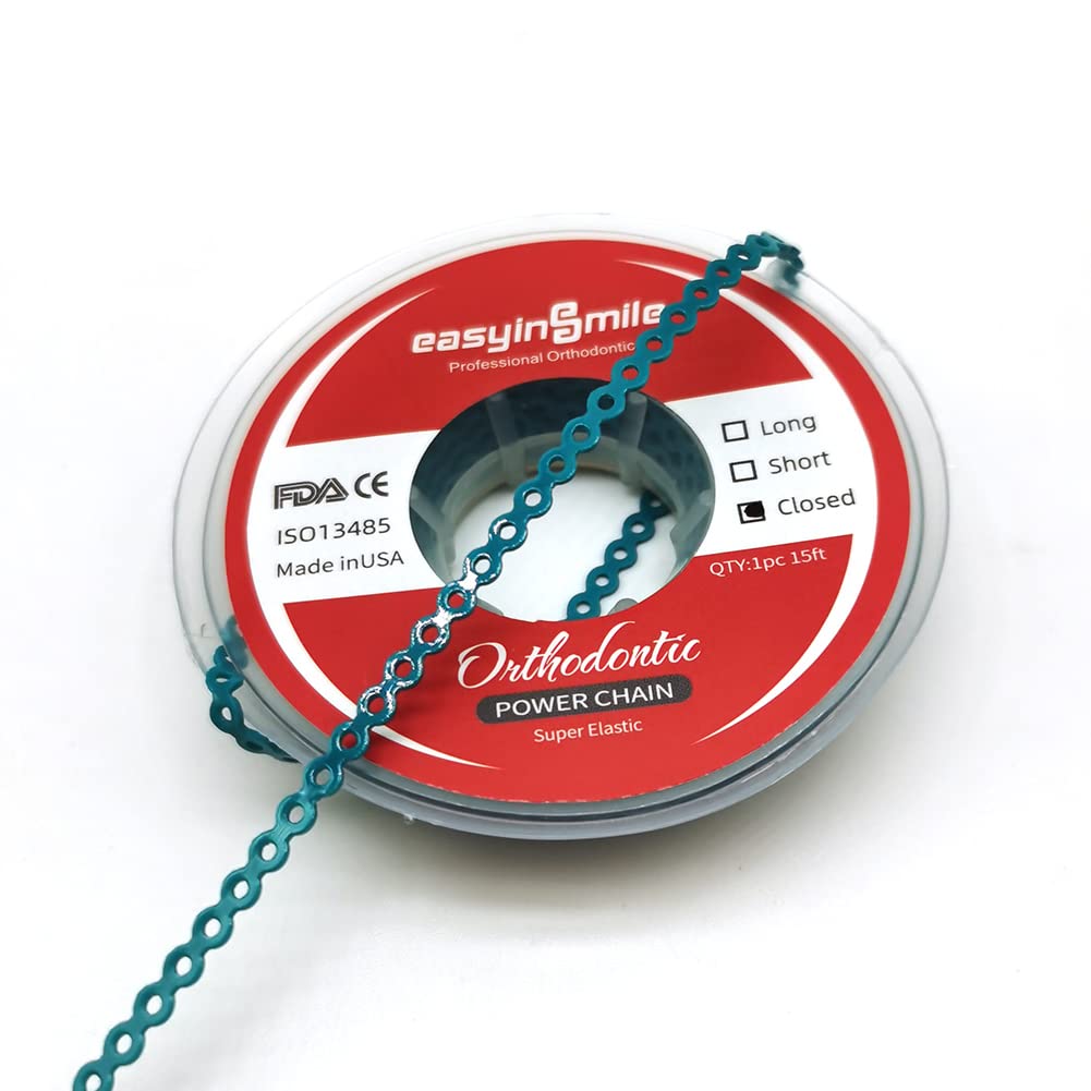 SNAWOP Dental Orthodontic Power Chain Multicolor Spool Elastic Rubber Bands for Teeth Braces (Closed, Turquoise)