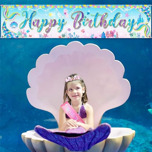 YARIEW Mermaid Crown and Birthday Sash Mermaid Birthday Decorations Mermaid Birthday Party Decorations Birthday Sash for Women Birthday Crown Tiara for Women Halloween Costume Gifts