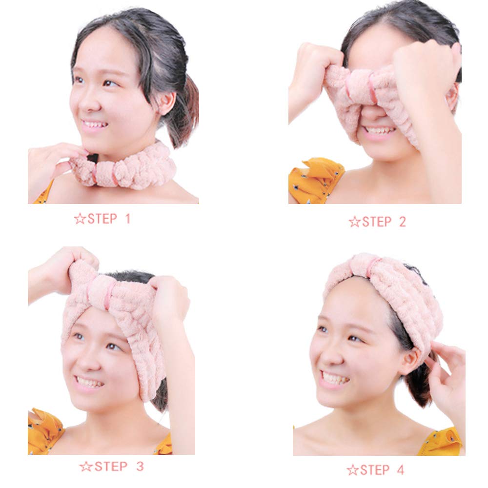 AIYAYI Spa Headbands，Soft coral fleece Makeup Headbands skincare headbands Adjustable Hair Band Cosmetic Headband for washing face, 2 Pack… (white)