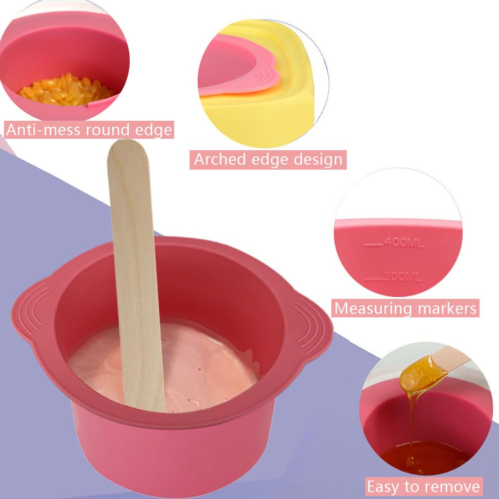 2 Pcs Silicone Wax Warmer Liner & 50 Pcs Waxing Sticks Body Hair Removal Sticks Applicator Easy to Clean Non-Stick Wax Pot Silicone Bowl Replacement…