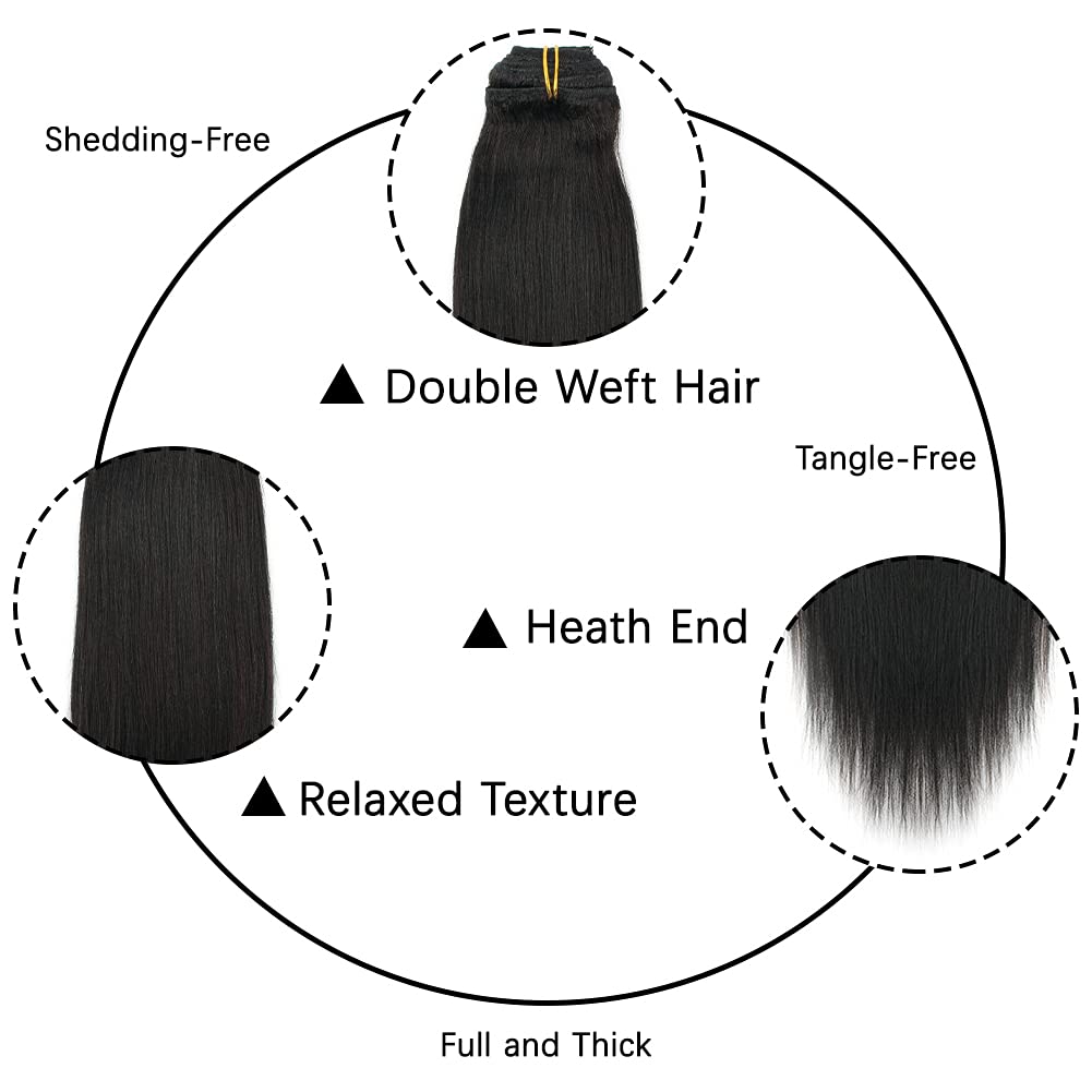 Yuniffe Yaki Straight Clip in Hair Extensions for African American Relaxed Hair Yaki Clip in Hair Extensions Human Hair for Black Women 7Pieces/Set 120 Gram 20 Inch