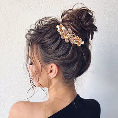 Sankuwen Flower Luxury Jewelry Design Hairpin Rhinestone Hair Barrette Clip(Style C,Champagne)