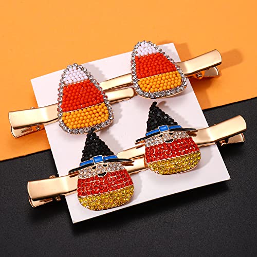 4PCS Halloween Hair Clips for Women Cute Pumpkin BOO Candy Corn Duckbill Hairpins Horror Spooky Ghost Witch Hat Pot Alligator Metal Clips Halloween Costume Party Hair Accessory