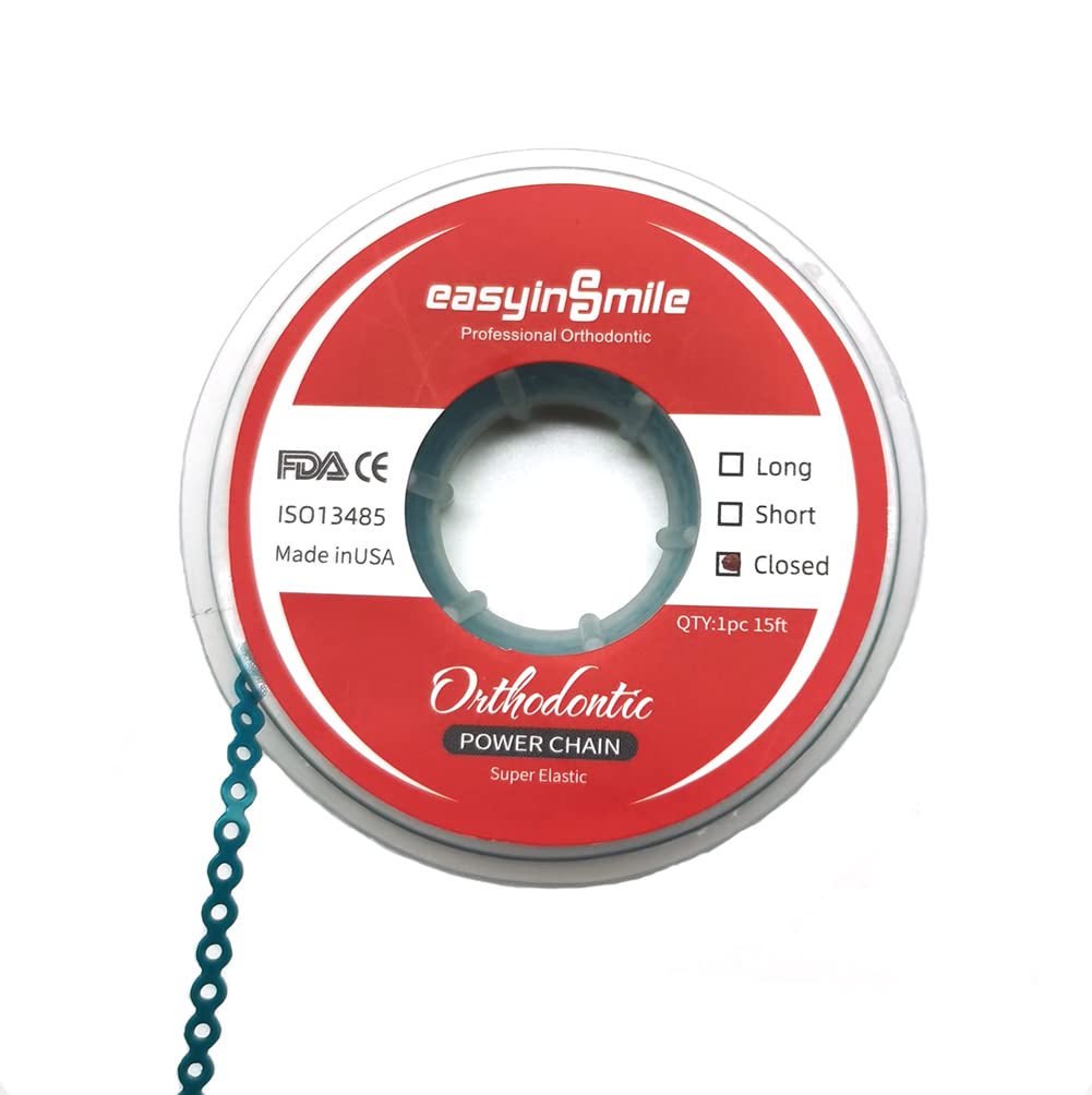 SNAWOP Dental Orthodontic Power Chain Multicolor Spool Elastic Rubber Bands for Teeth Braces (Closed, Turquoise)