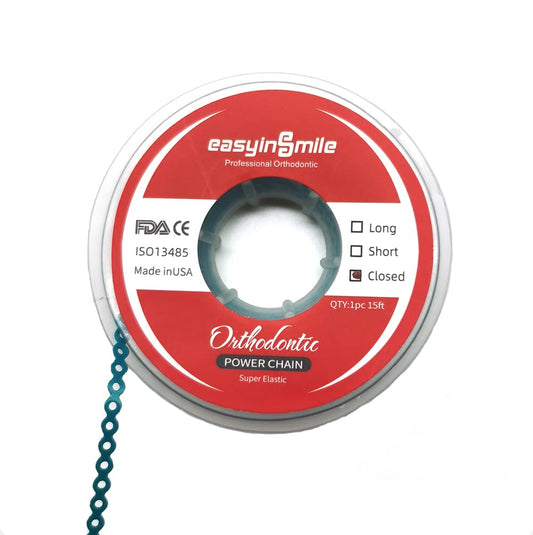 SNAWOP Dental Orthodontic Power Chain Multicolor Spool Elastic Rubber Bands for Teeth Braces (Closed, Turquoise)