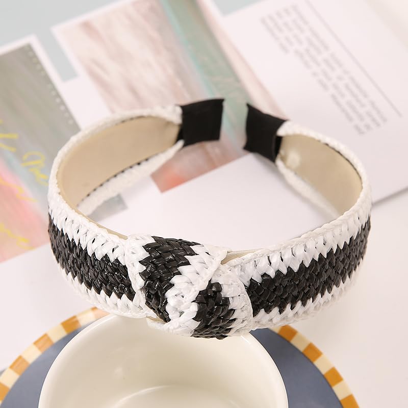 vowyore 3 pack Straw Headbands Fashion Rattan Wide Head Band Boho Headband Summer Bohemian Woven Headwear Hair Head Bands Hair Band for Woman Girl Hair Accessories