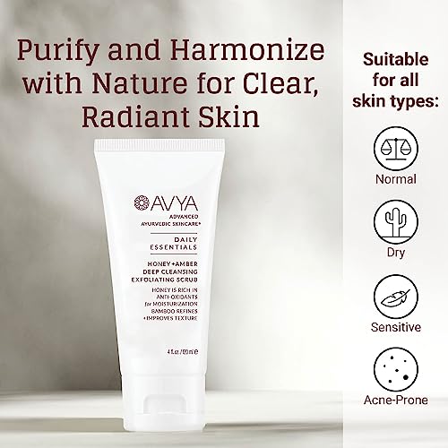 AVYA Honey + Amber Exfoliating Scrub (Travel Size - 1 fl oz) - Deep Cleansing with Honey's Antioxidant Power and Bamboo for Refined Texture and Intense Moisturization