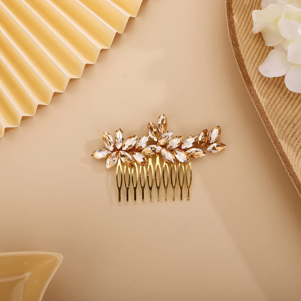 BERYUAN Simple Crystals Hair Comb for Women Girls Bride Hair Comb Multi-Color Comb Beige