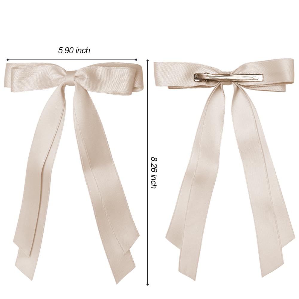 Bmobuo Hair Clip, 3Pcs Satin Bows for Hair - Hair Ribbons for Women in Beige, Black, Champagne