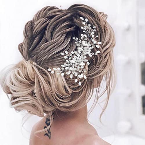 Unicra Silver Bride Wedding Hair Comb Rhinestone Bridal Headpiece Crystal Hair Accessories Hair Piece Jewelry for Women and Girls (A-Silver)